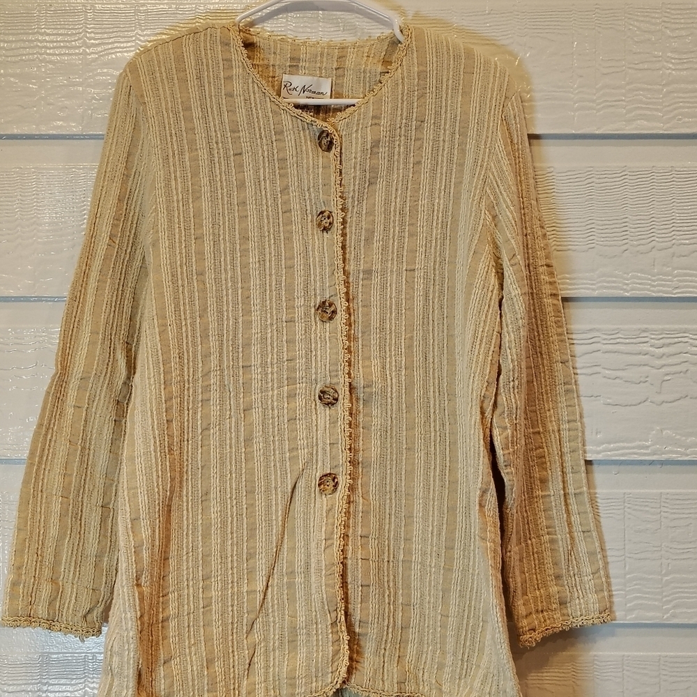 VINTAGE RUTH NORMAN NEW YORK WOMENS MEDIUM COTTON‎ LINEN BLEND SHIRT JACKET USA